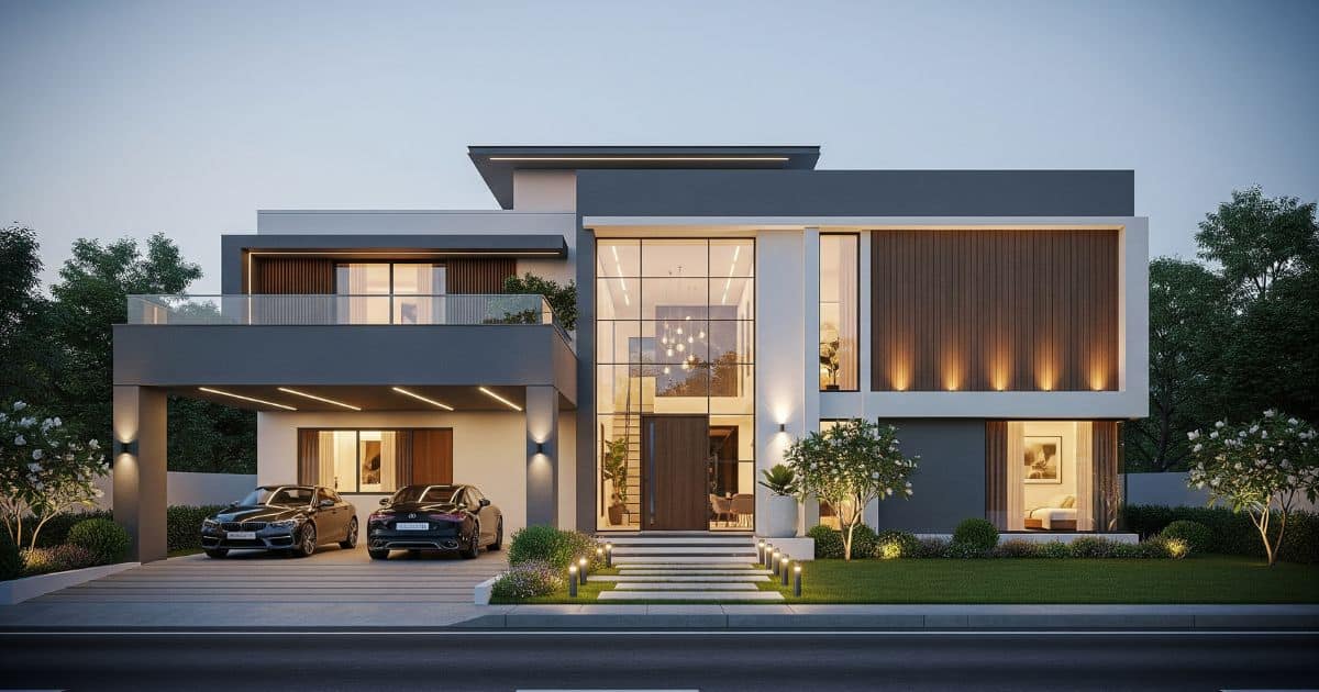 A completed Buildsmart residential villa at dusk